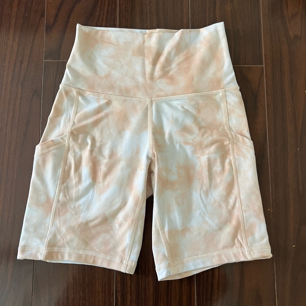 Offline by aerie pink and white tie dye Bike Shorts
